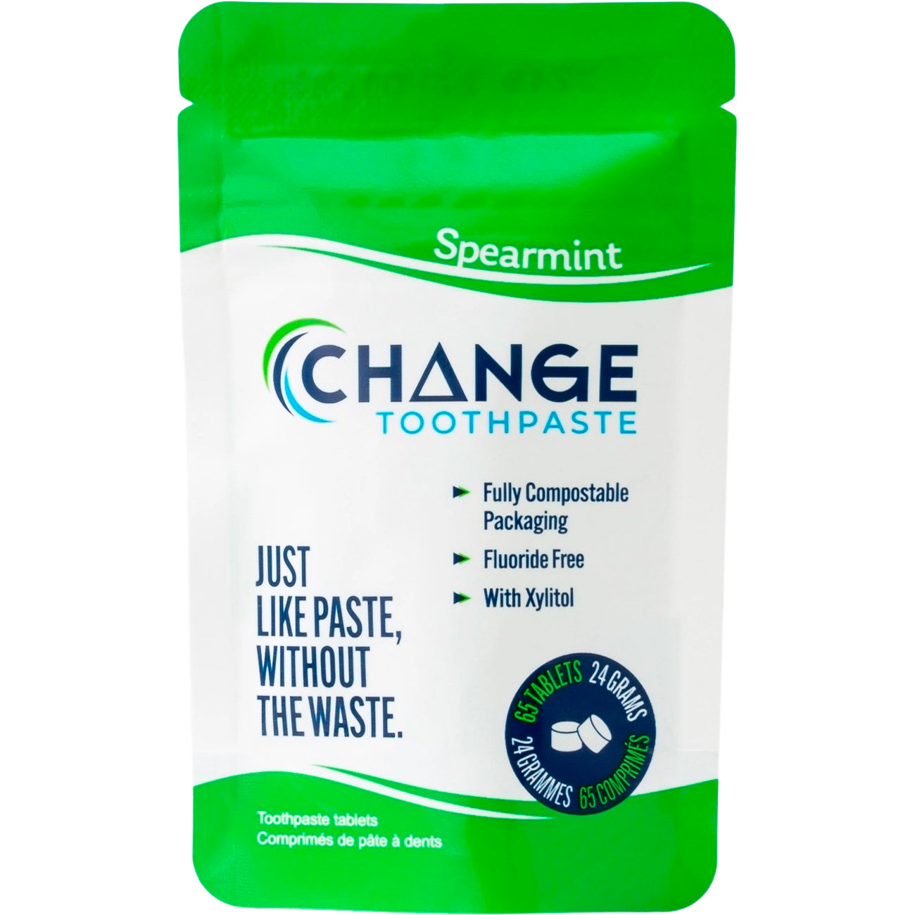 Xylitol Tandpasta Tabletter CHANGE Spearmint Fluorfri 65 stk.