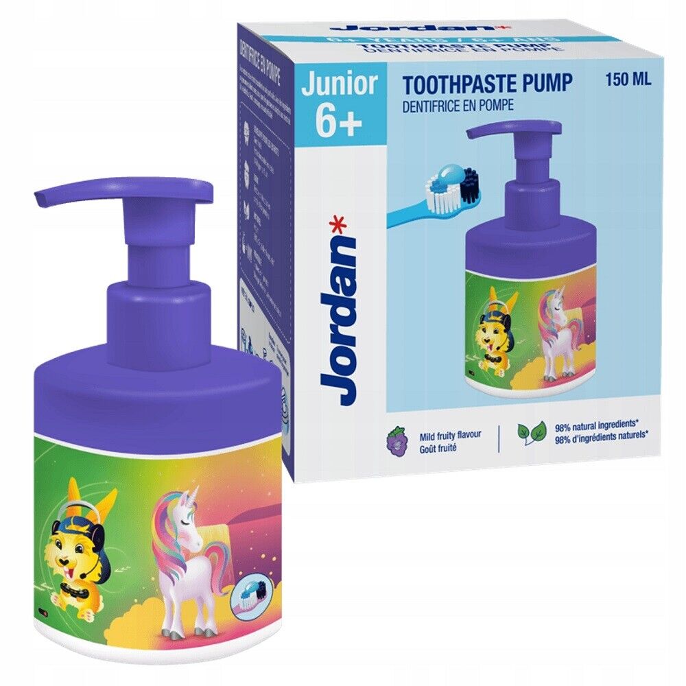 JORDAN Junior Kinderzahnpasta mit Pumpflasche 6+ Jahre Mild Fruity 150 ml.