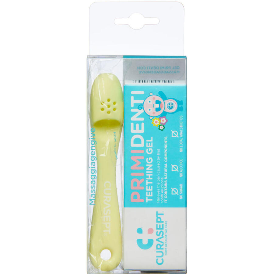 Curasept Primidenti Teething Gel (30 ml.) + Silikon-Fingerzahnbürste GELB