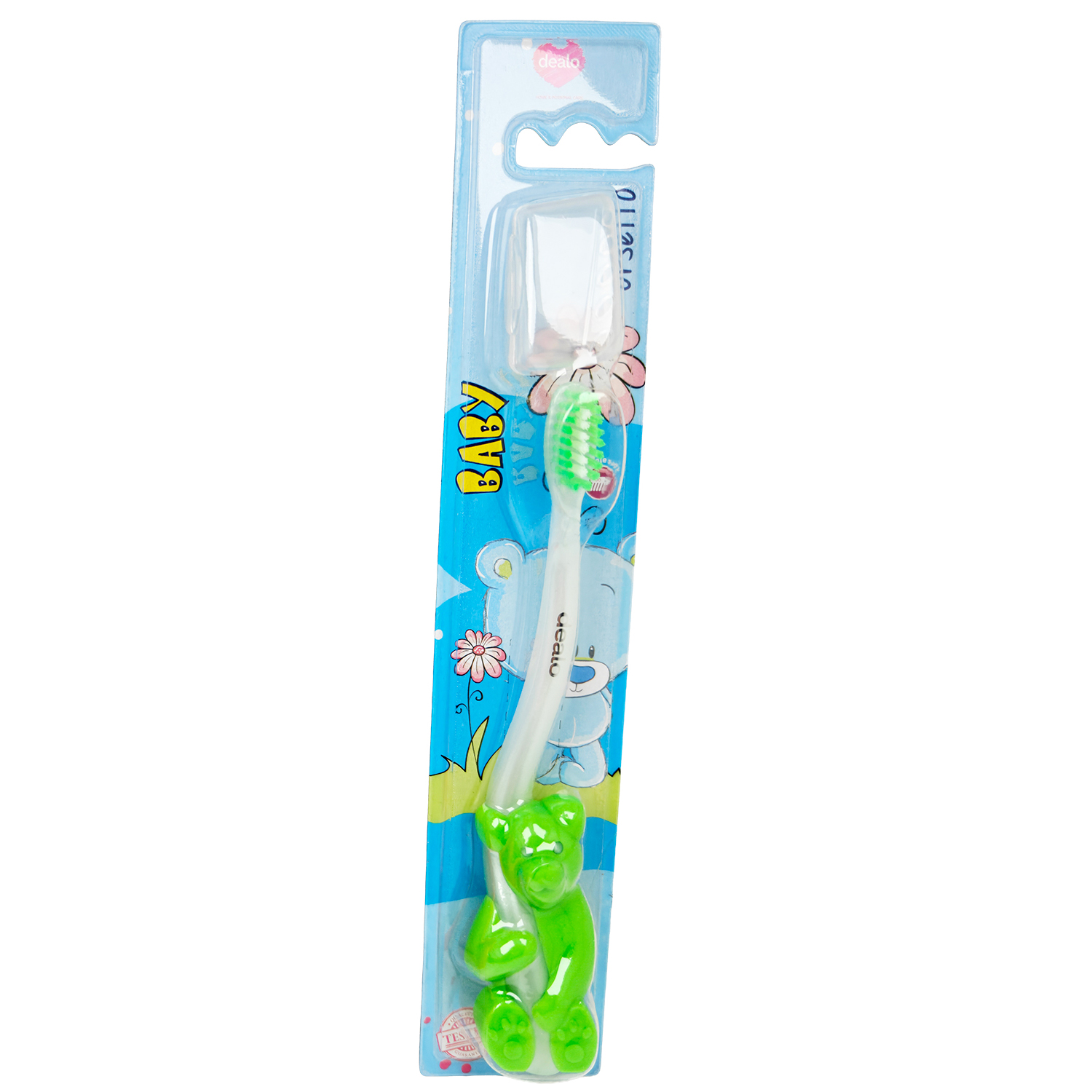Dealo Baby Kinderzahnbürste mit Teddybärgriff & Schutzkappe GRÜN