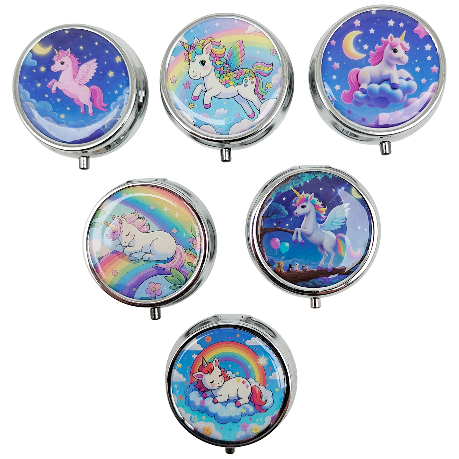 Pilleæske Unicorn Rund Metal Pilleboks Enhjørning