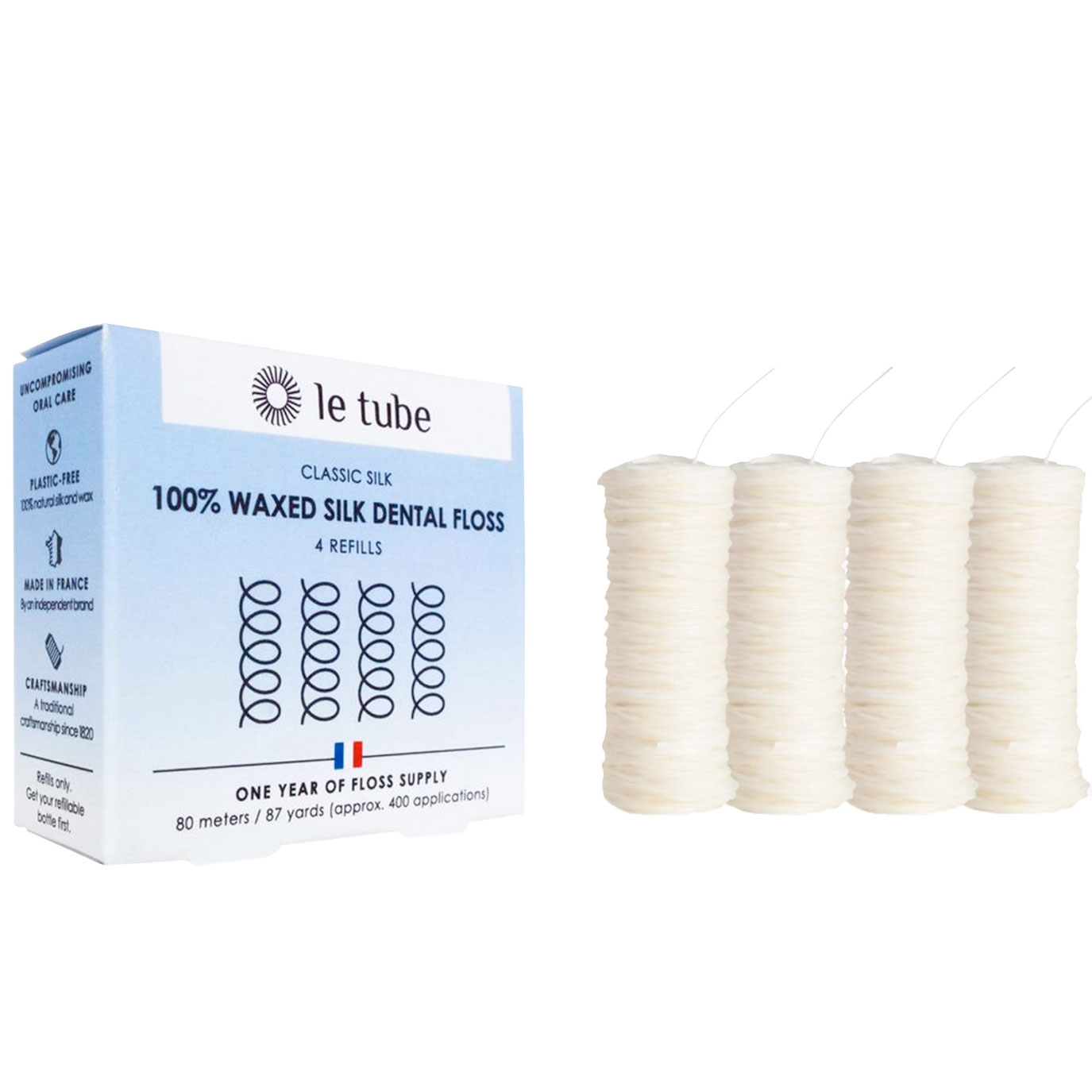 Tandtråd Økologisk Vokset Le Tube Classic Silke 4 x 20 mtr. - Le Tube Tandtråd - Tandtråd / Tandstikker / Flosser