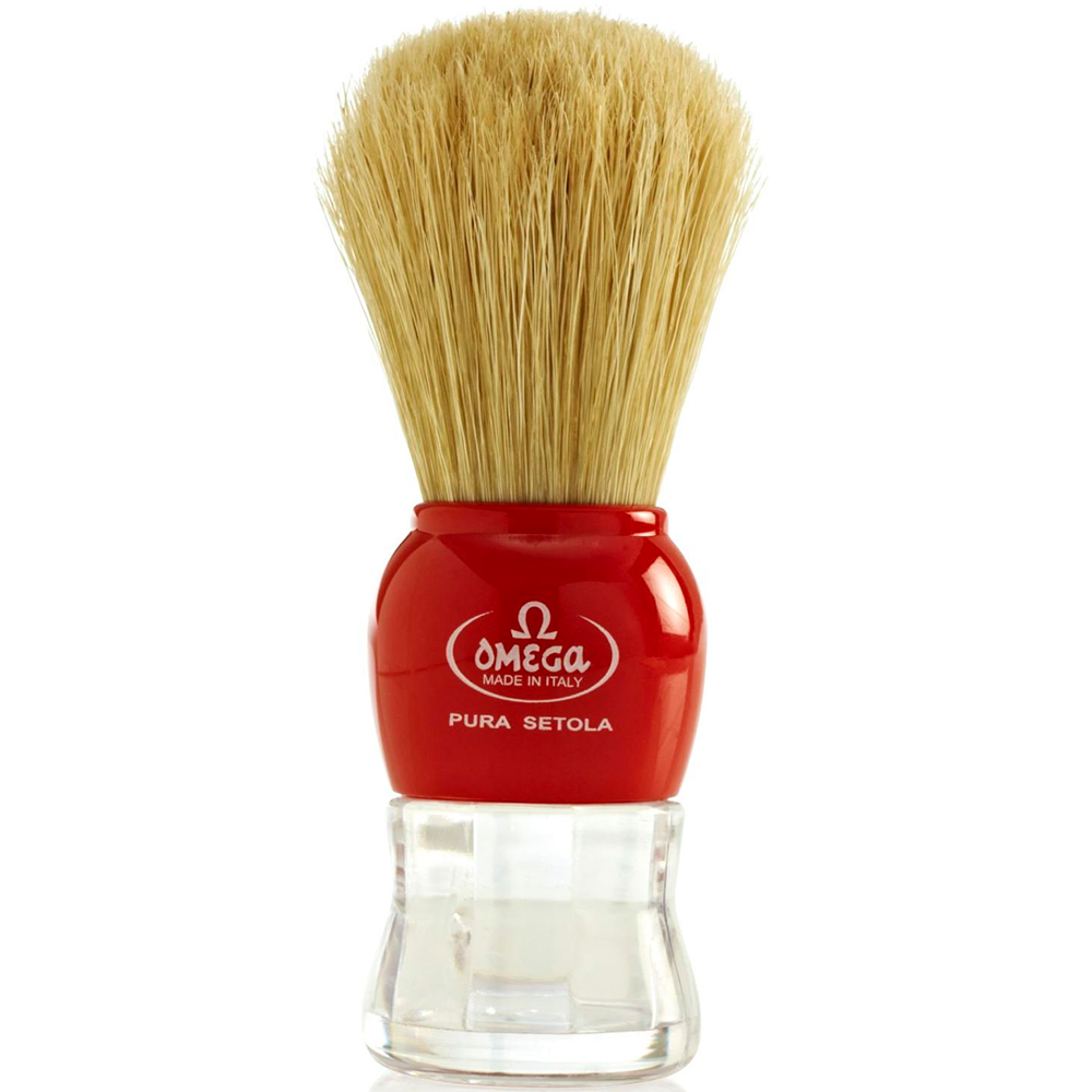 Omega Pure Bristle Barberkost Plastichåndtag #10072 RØD
