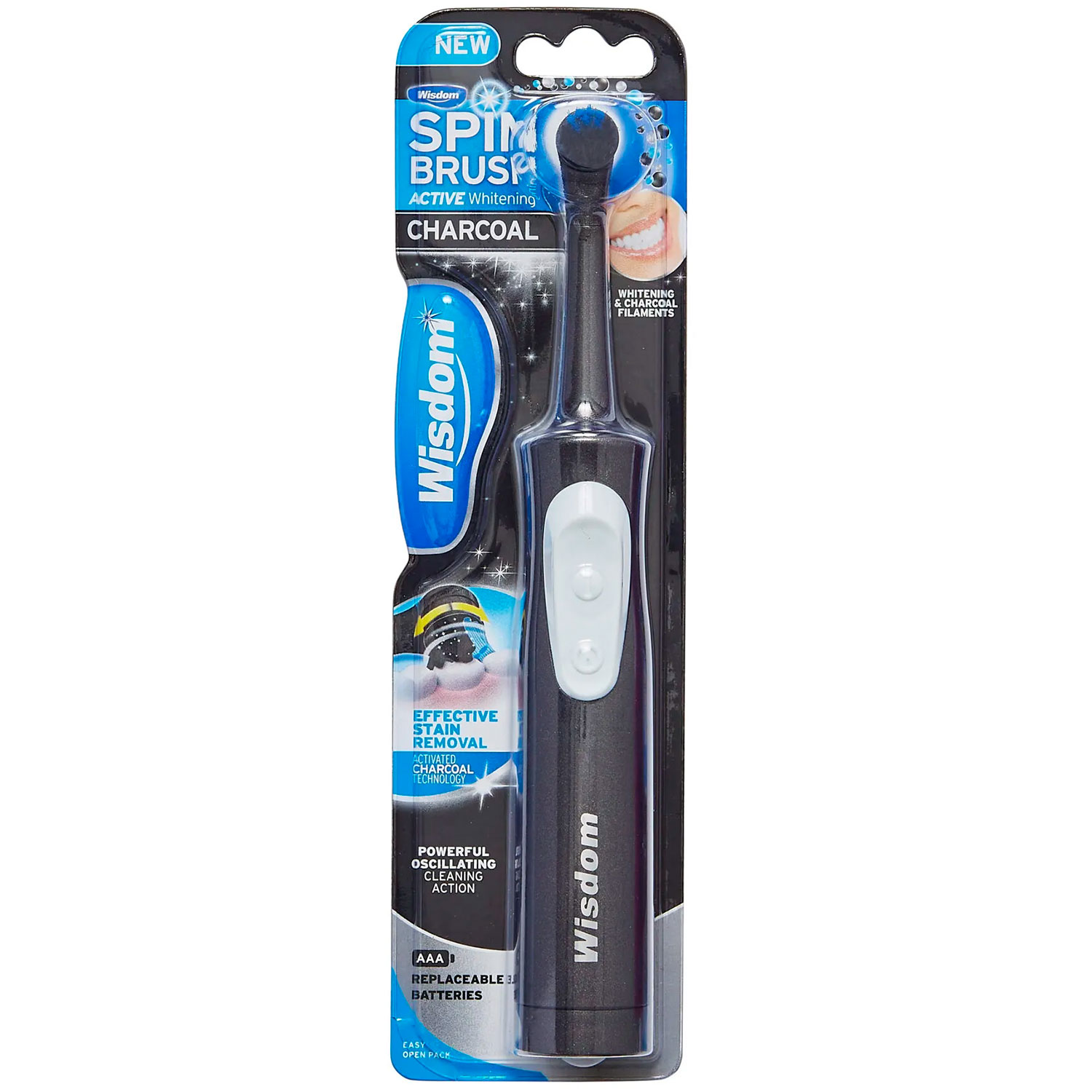Batteritandbørste WISDOM Spin Brush Whitening Charcoal el-tandbørste SORT