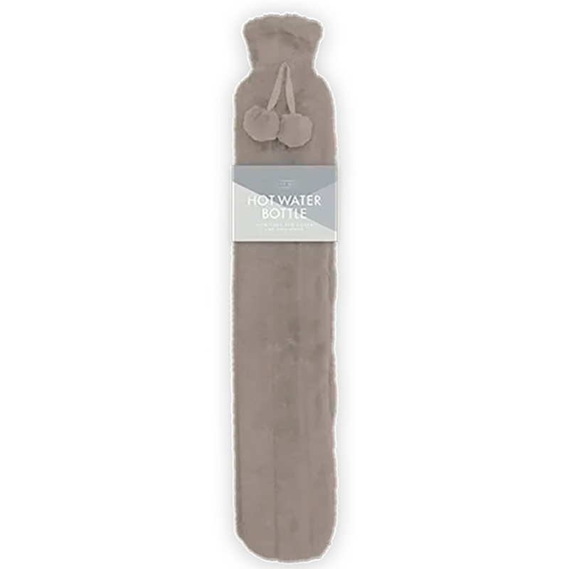 Varmedunk med Faux Fur og Pomponer Hot Water Bottle 1,7 L BRUN