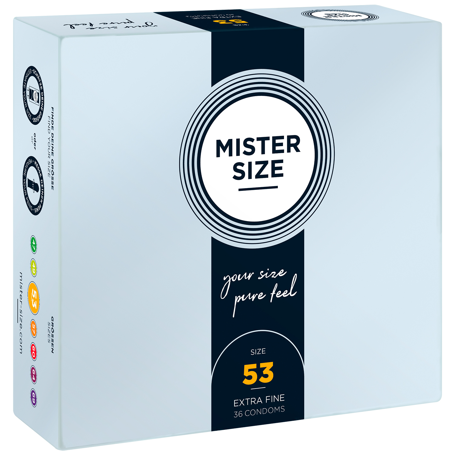 Mister Size Kondomer Pure Feel 36 stk. XS-XXXL 53 mm - M