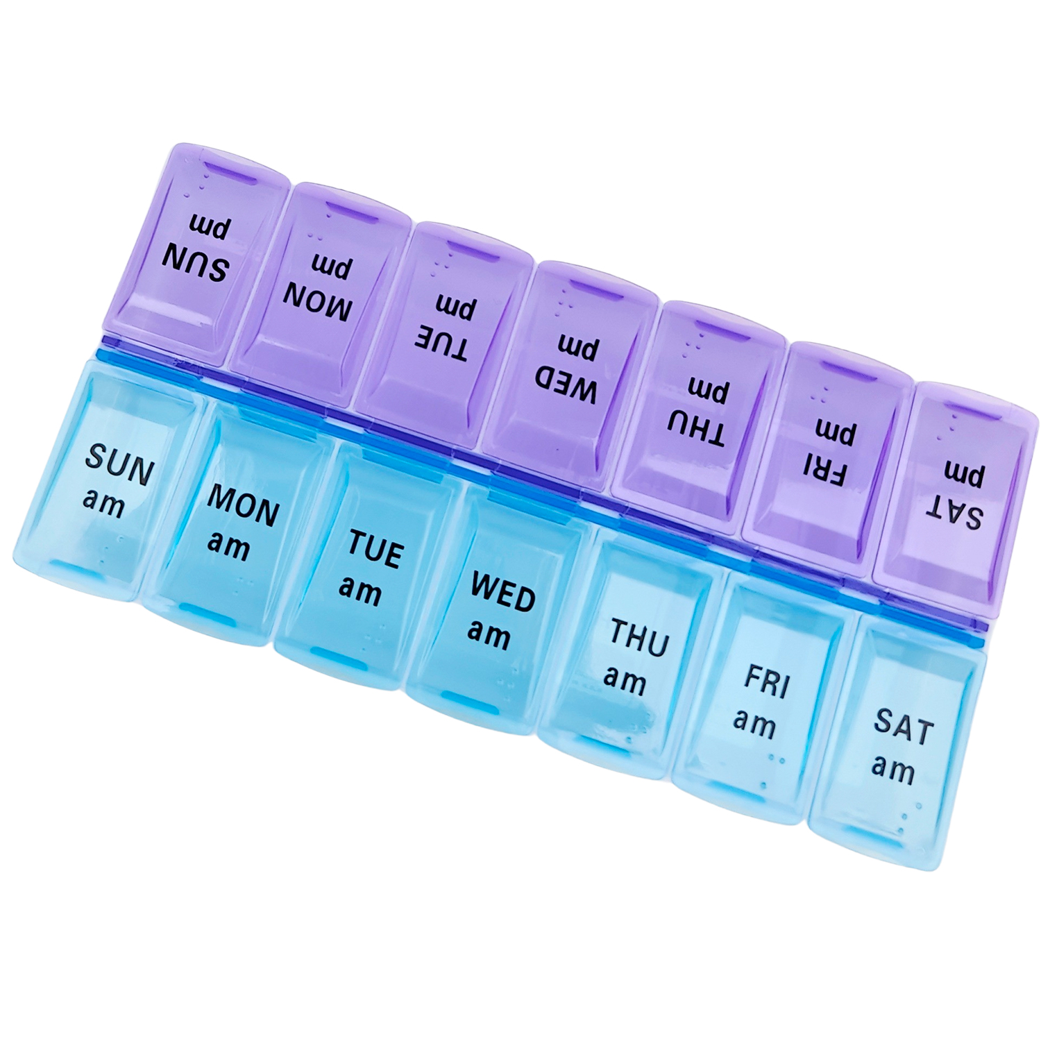 Pillendose 7 oder 14 Tage Pillendose 2 Fächer pro Tag 14 Fächer LILA / BLAU