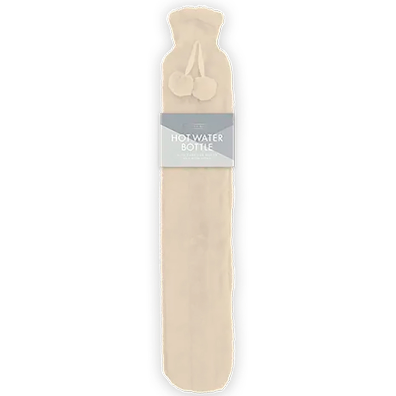 Wärmflasche mit Faux Fur und Pompons Hot Water Bottle 1,7 L BEIGE