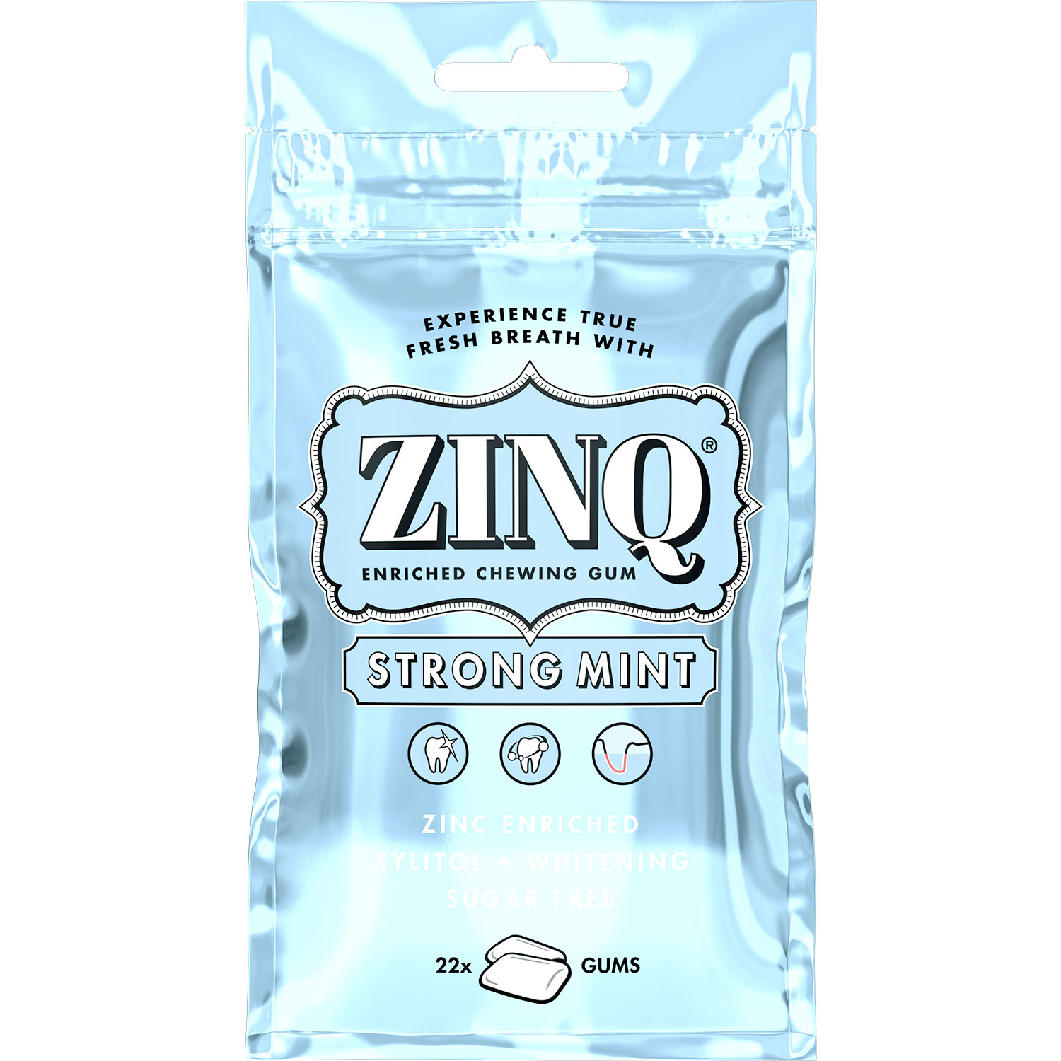 Xylitol Kaugummi Mundgeruch ZINQ Strong Mint 22 Stk.