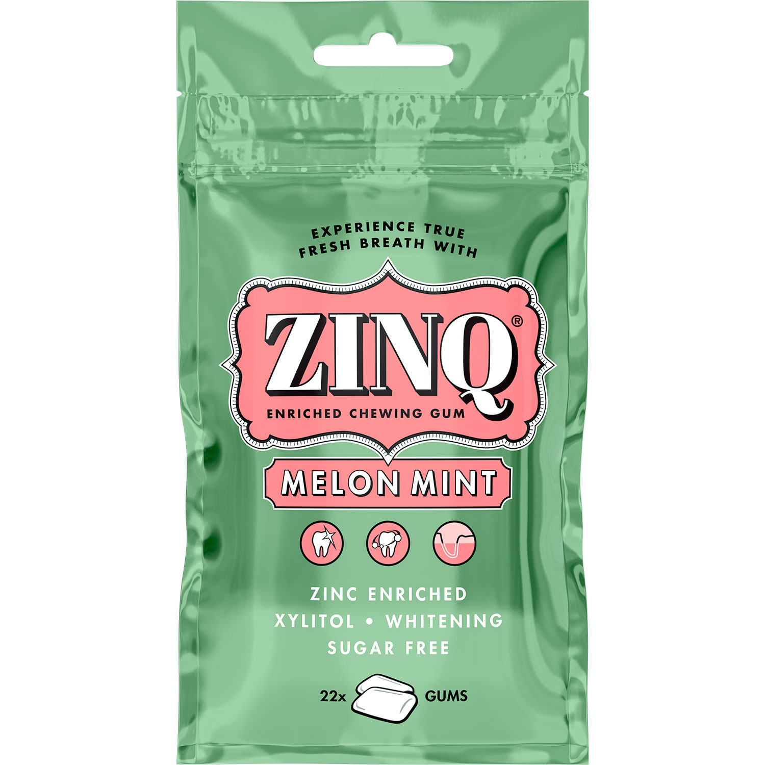 Xylitol Kaugummi Mundgeruch ZINQ Melone Mint 22 Stk.