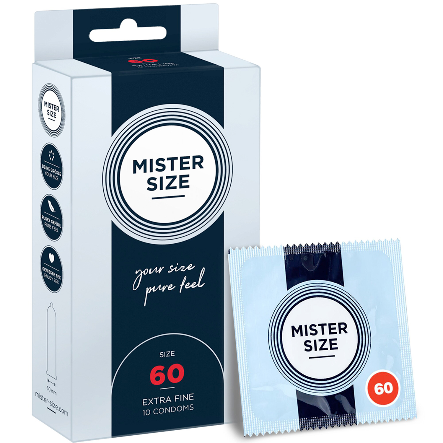 Mister Size Kondomer Pure Feel 10 stk. XS-XXXL 60 mm - XL