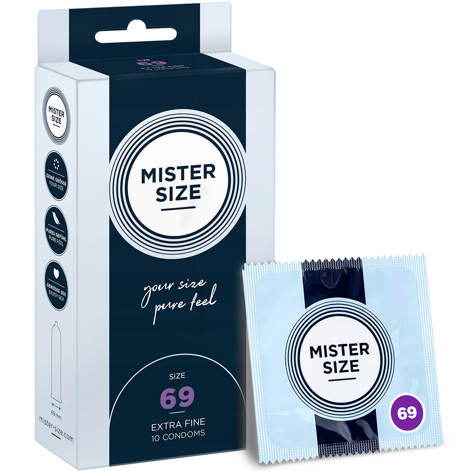Mister Size Kondomer Pure Feel 10 stk. XS-XXXL 69 mm - XXXL