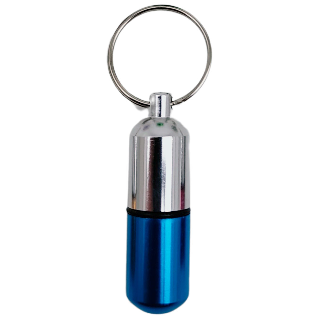 Pillenröhrchen Schlüsselanhänger Mini-Pillendose BLAU