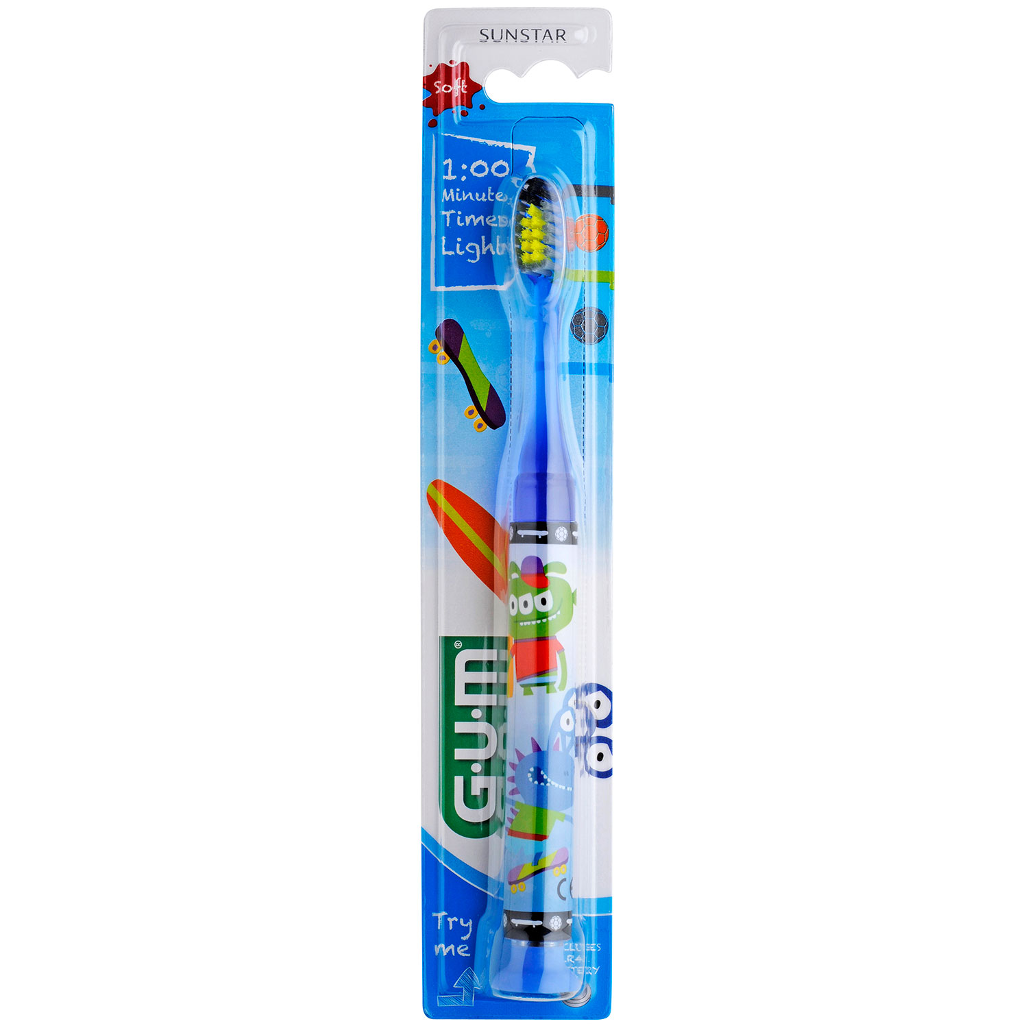 GUM Junior Monster Light Up Zahnbürste BLAU