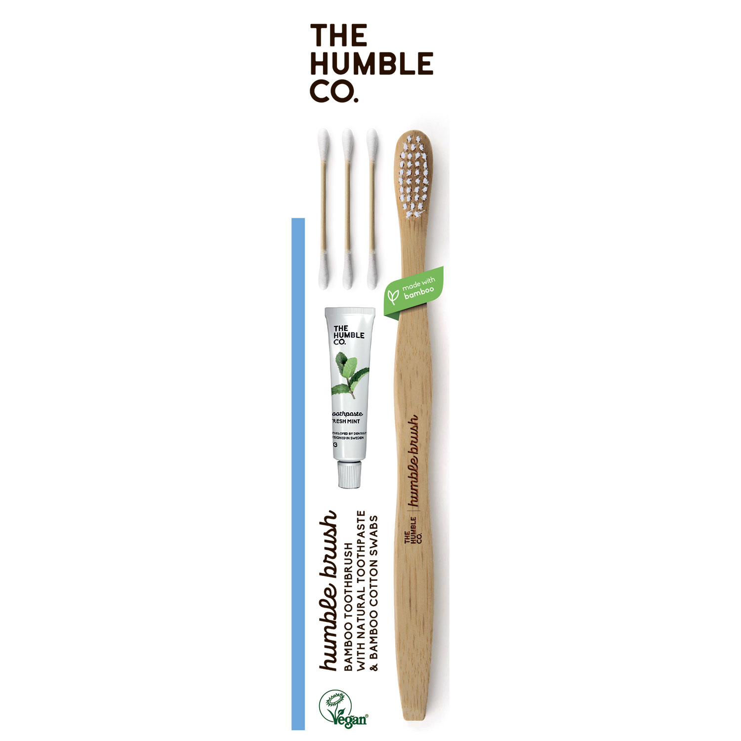 Bambus Tandbørste + Naturlig Tandpasta + Ørerensere THE HUMBLE Rejsekit