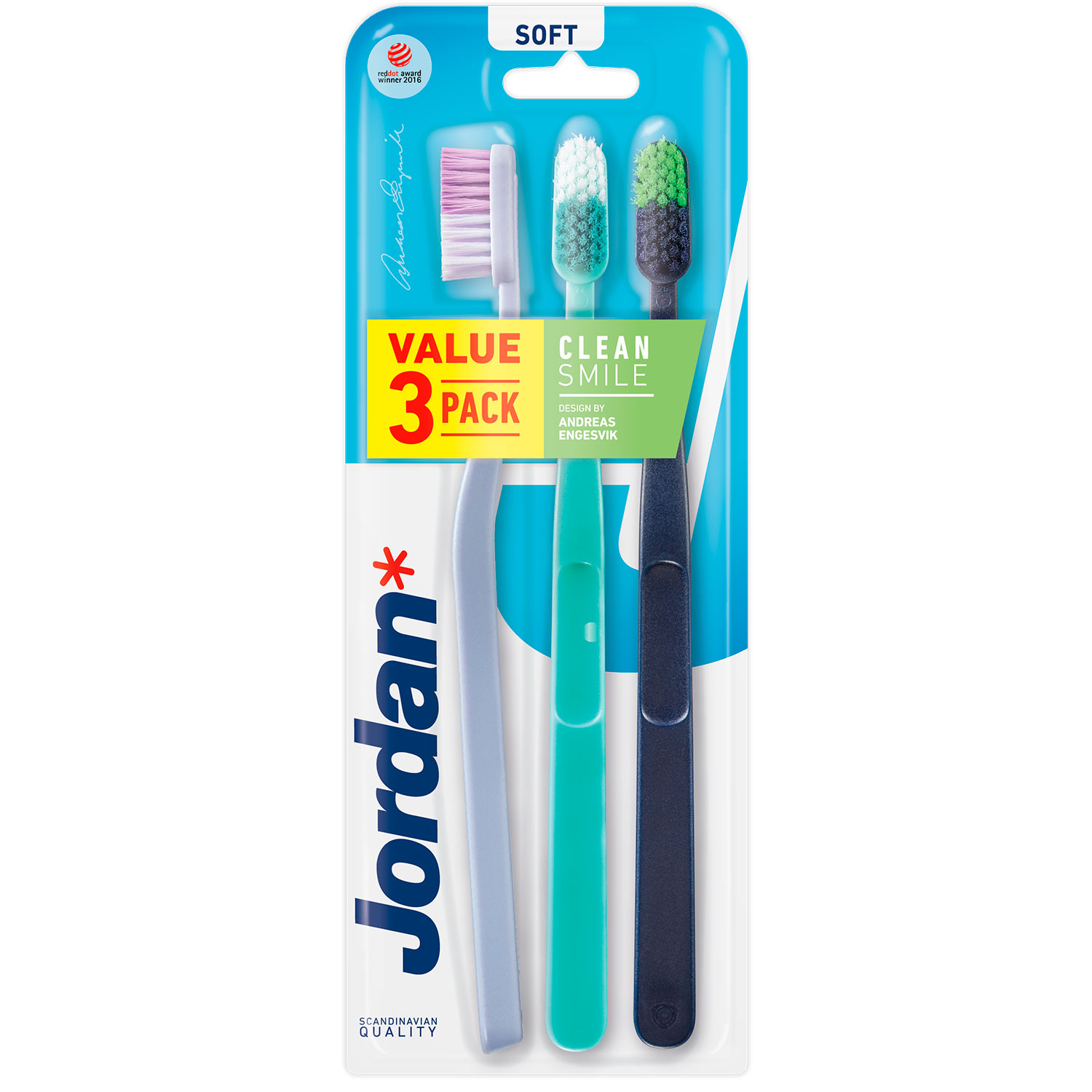 3 stk. Jordan SOFT Tandbørster Clean Smile Bløde børstehår
