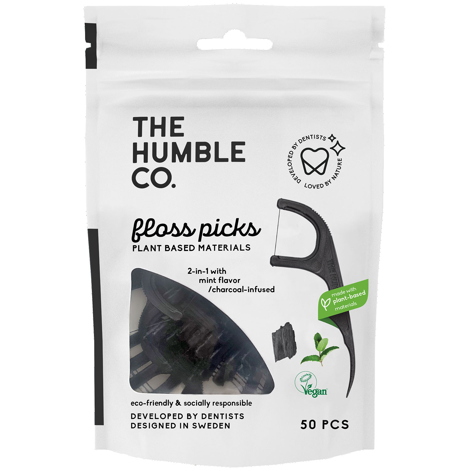 Tandtråd uden PFAS The Humble Co. CHARCOAL Plantebaserede Flossers - The Humble Co. Tandtråd / Tandstikker - Tandtråd / Tandstikker / Flosser