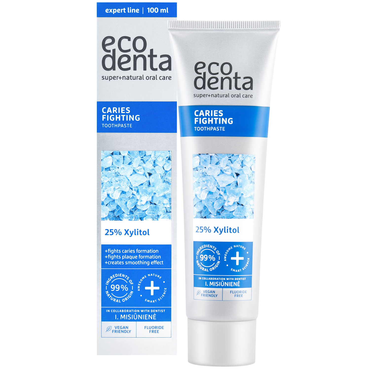 Naturlig Xylitol Tandpasta ECODENTA Caries Fighting Coriander & Lime 100 ml - EcoDenta Tandpasta