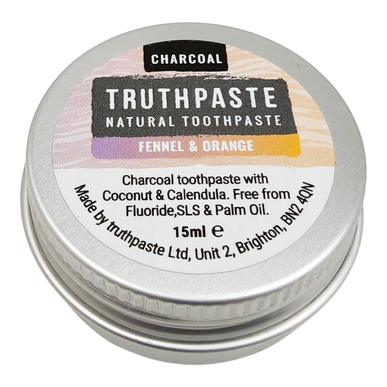 Truthpaste Charcoal Fennel & Orange Natürliche Zahnpasta mit activ Charcoal, xylitol und ökologischen Pflanzenextrakten (15 ml)