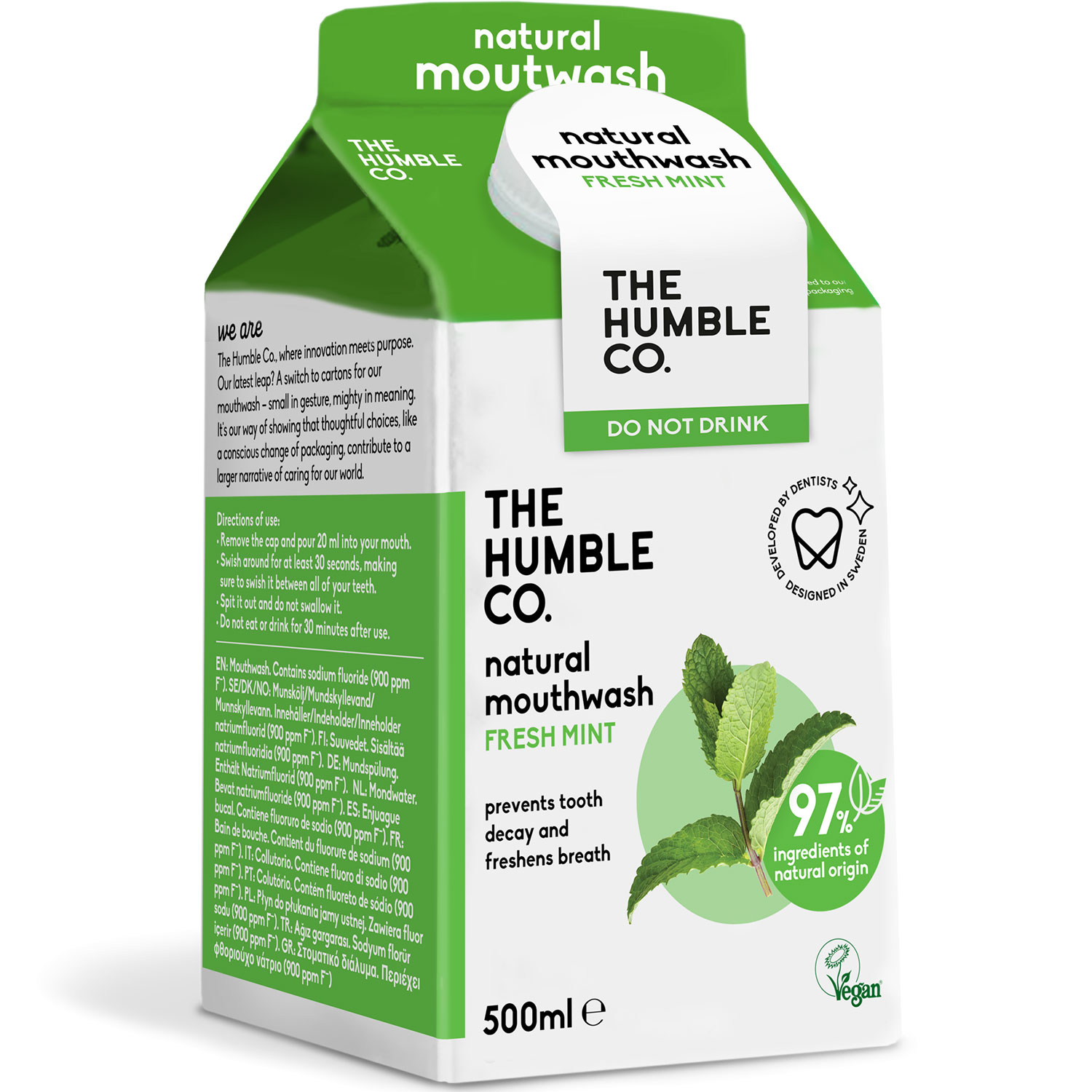 Naturlig Fluor Mundskyl THE HUMBLE Co. Fresh Mint Tetrapak 500 ml.