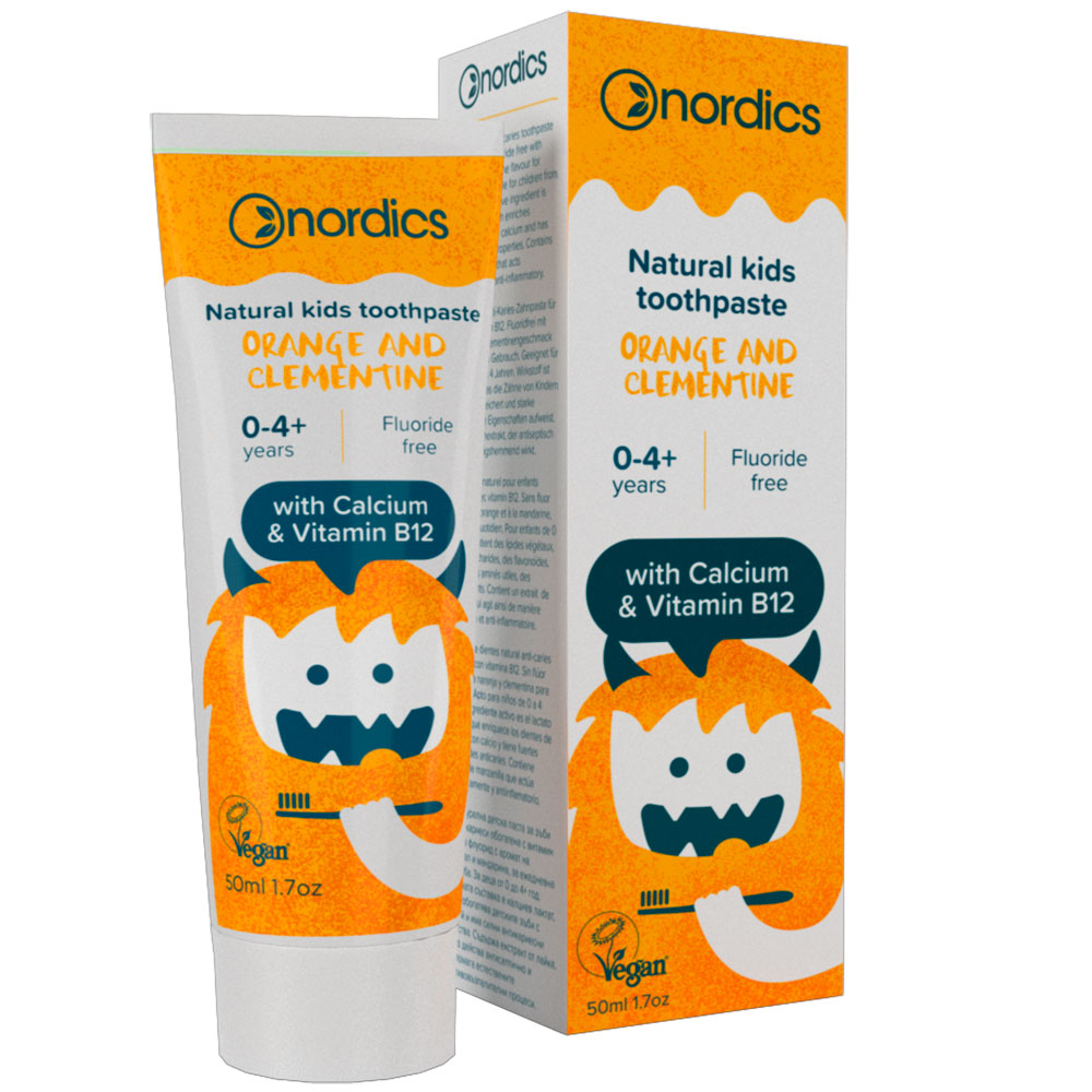 Natürliche Kinderzahnpasta Nordics Orange ohne Fluorid 50 ml