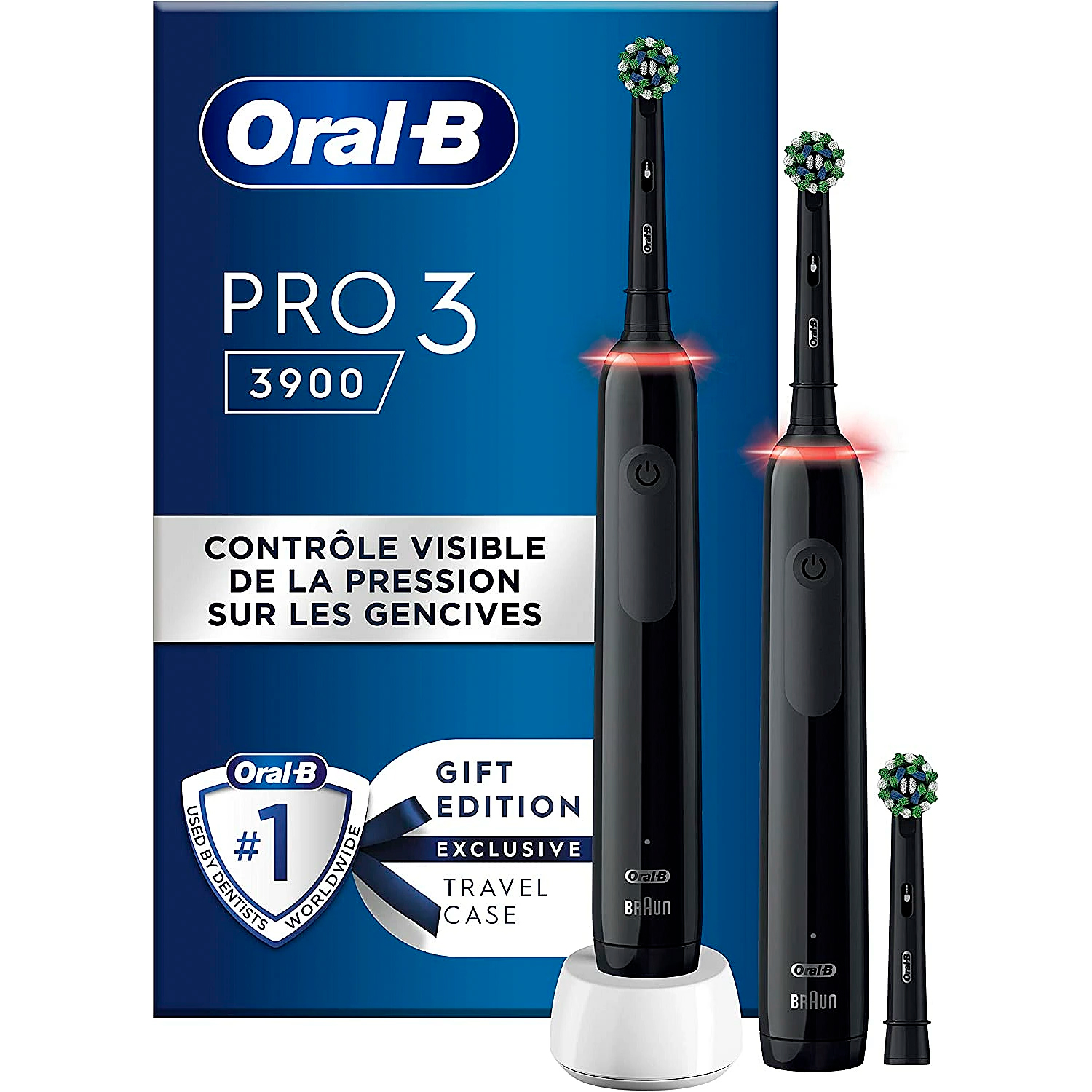 Oral-B Pro 3 3900n Duo Black 2 stk. El-tandbørster + Ekstra Børstehoved