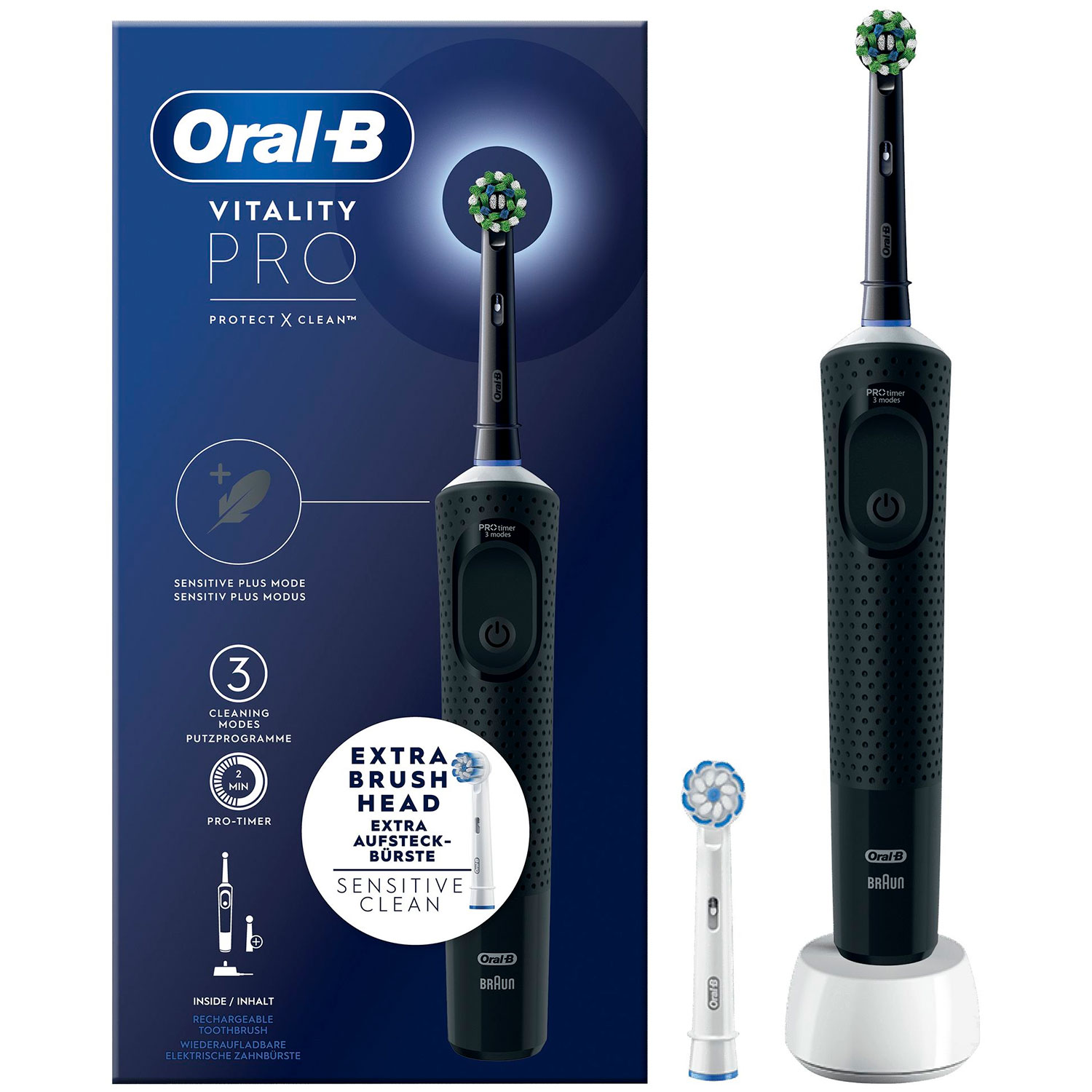 Oral-B Vitality PRO Black El-tandbørste Ekstra Børstehoved - Oral-B Vitality Eltandbørster