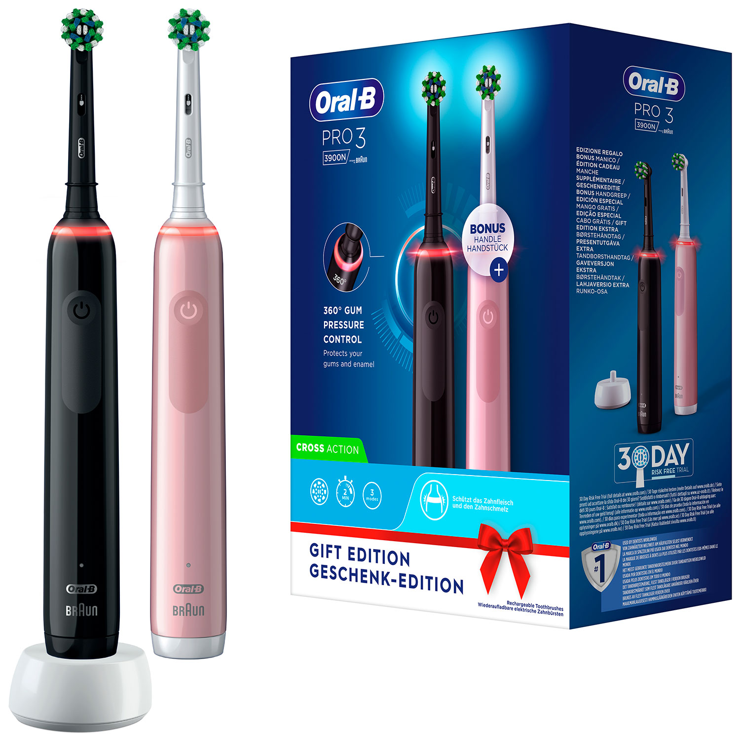 Oral B Pro 3 3900n Pink + Black Duo Elektrische Zahnbürsten