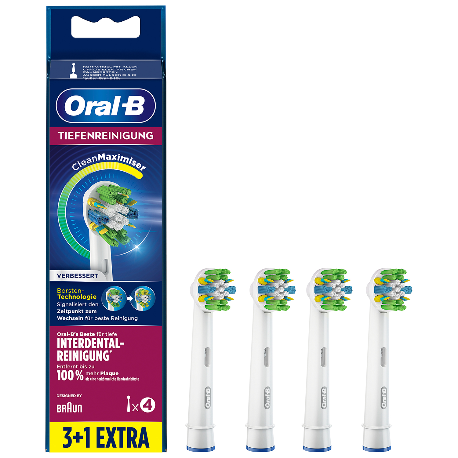 4 stk. Oral-B CleanMaximiser Floss Action Børstehoveder - 3+1