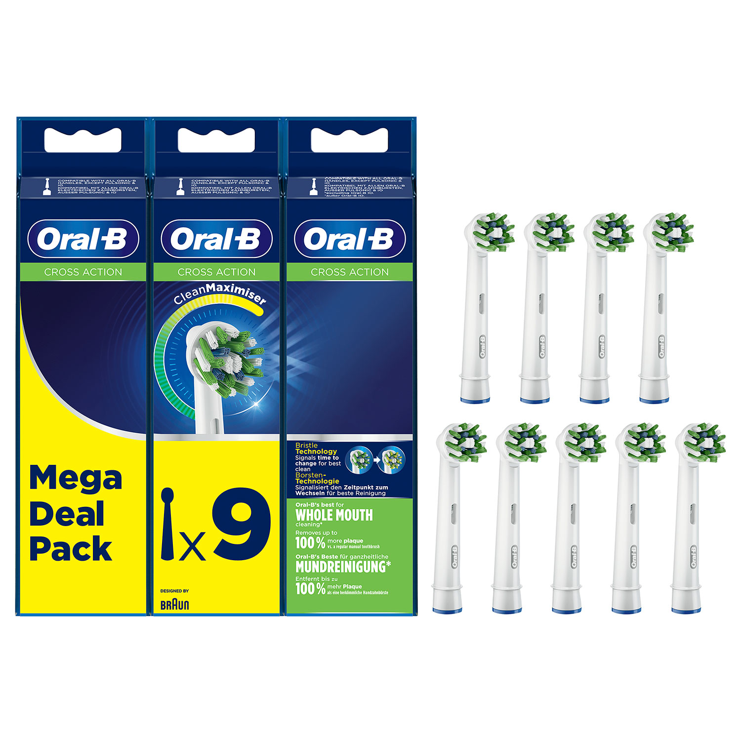 Oral-B CrossAction 9 stk. Børstehoveder CleanMaximiser