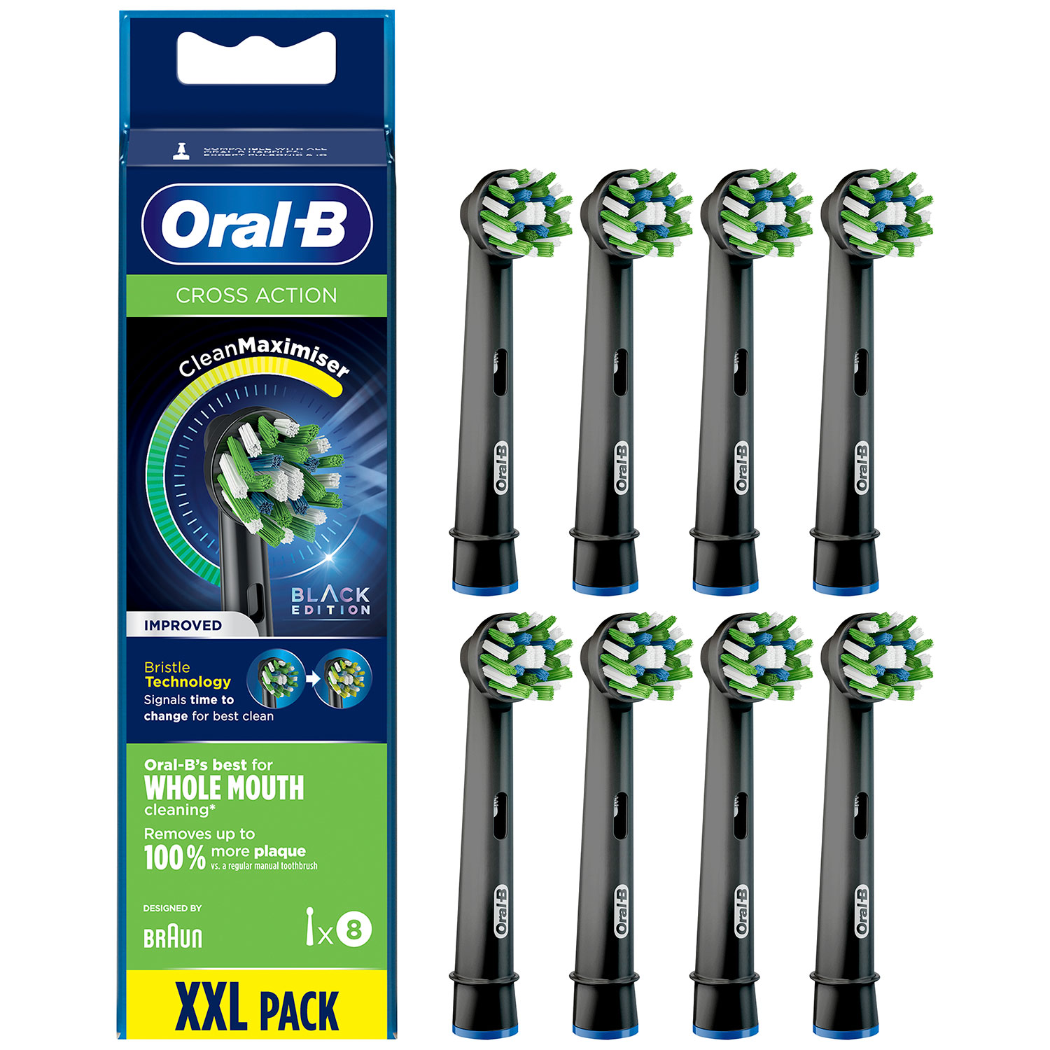 8 stk. Oral-B CrossAction CleanMaximiser Black - Oral-B CrossAction Tandbørstehoveder - Tandbørster