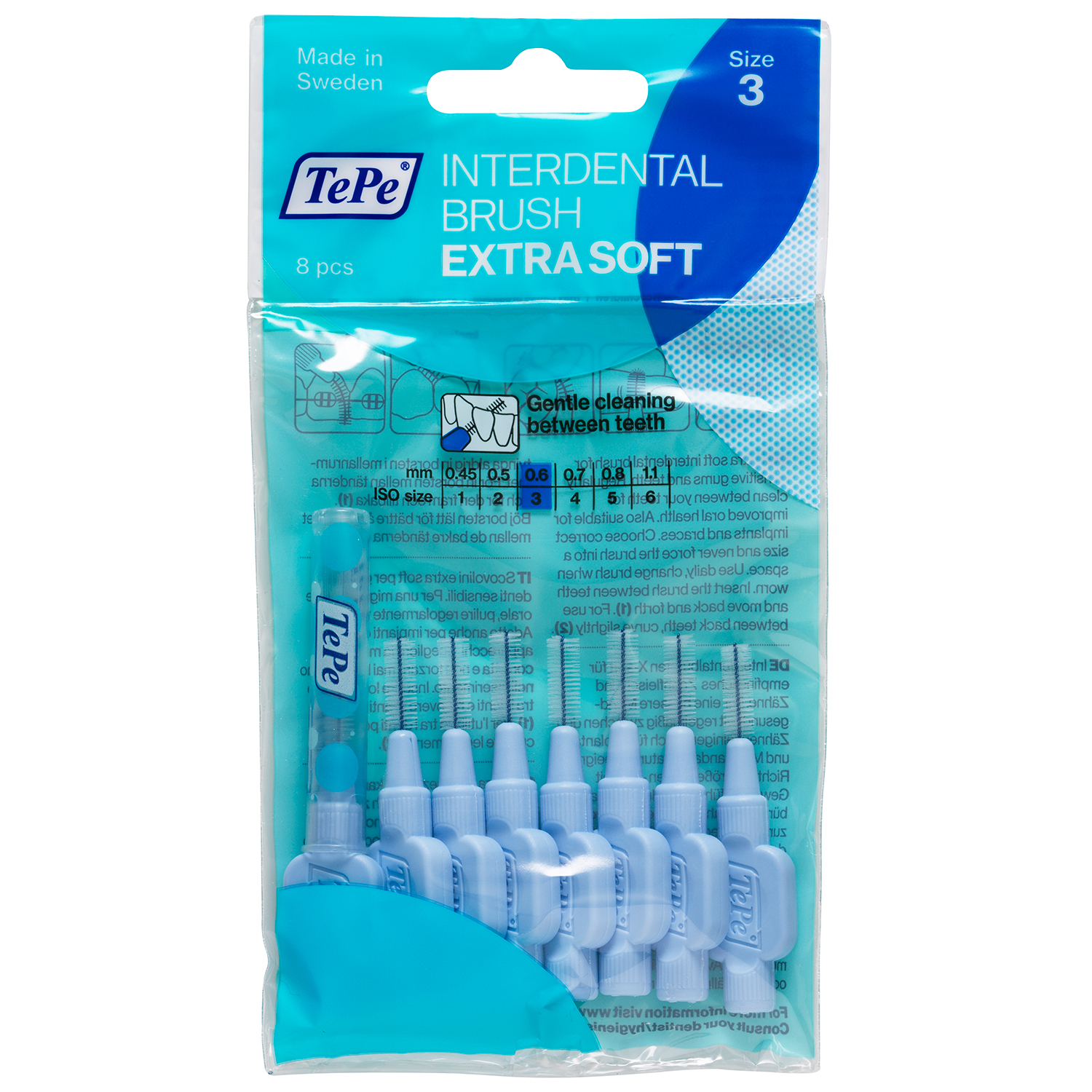 TePe Spaltbürsten Extra SOFT 0,60 mm ISO 3 BLAU 8 Stk.