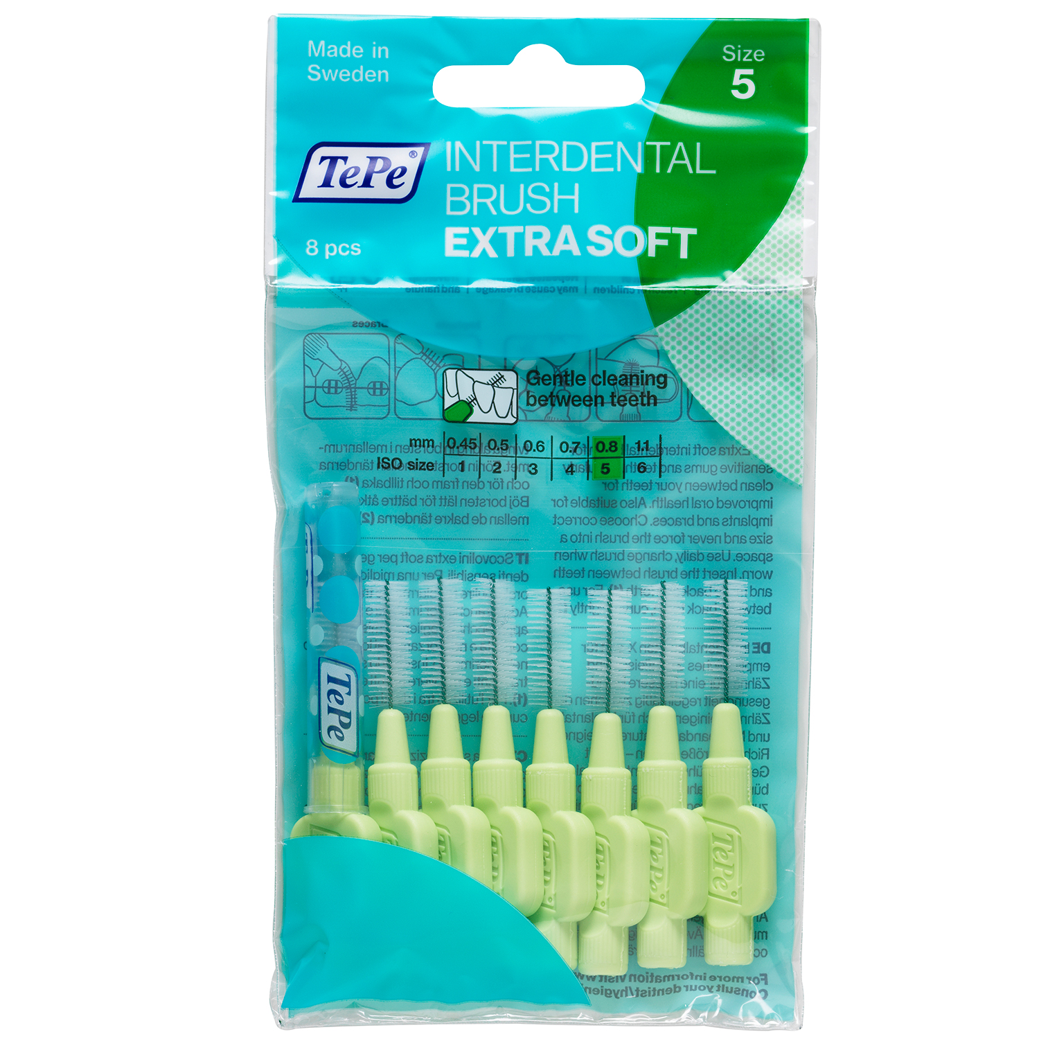 TePe Mellemrumsbørster Extra SOFT 0.8 mm ISO 5 GRØN 8 stk. - Tepe Extra Soft Mellemrumsbørster