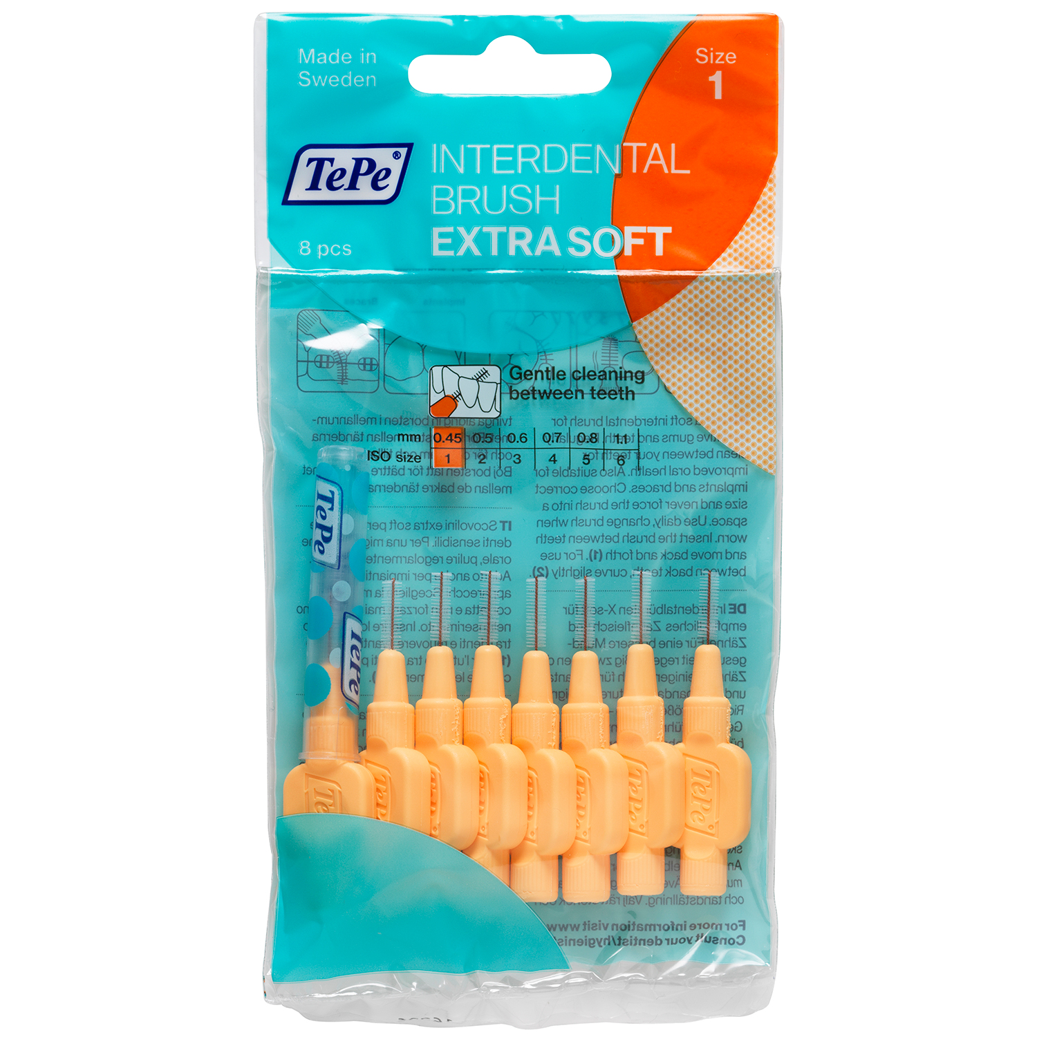 TePe Spaltbürsten Extra SOFT 0,45 mm ISO 1 ORANGE 8 Stk.