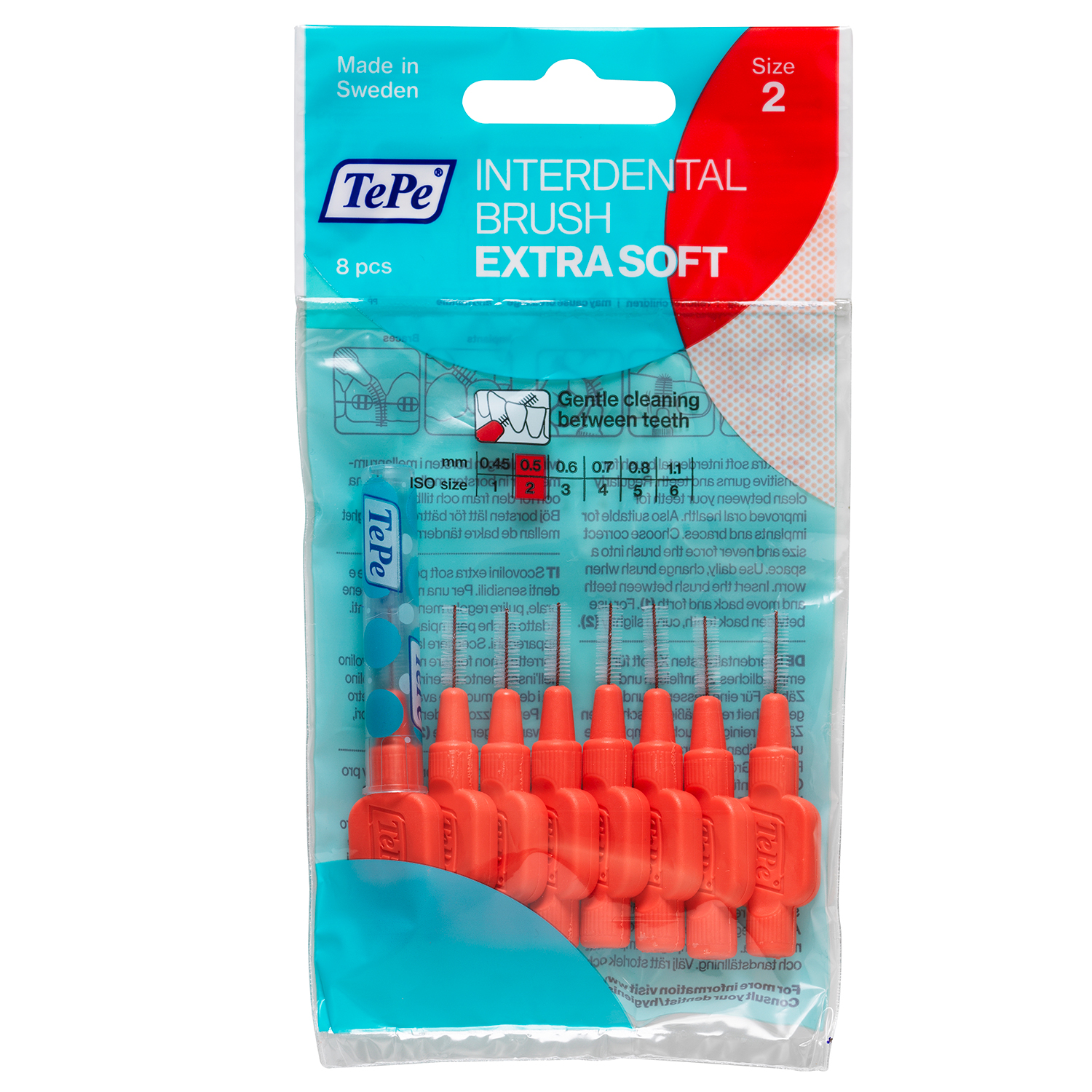 TePe Mellemrumsbørster Extra SOFT 0.5 mm ISO 2 RØD 8 stk. - Tepe Extra Soft Mellemrumsbørster