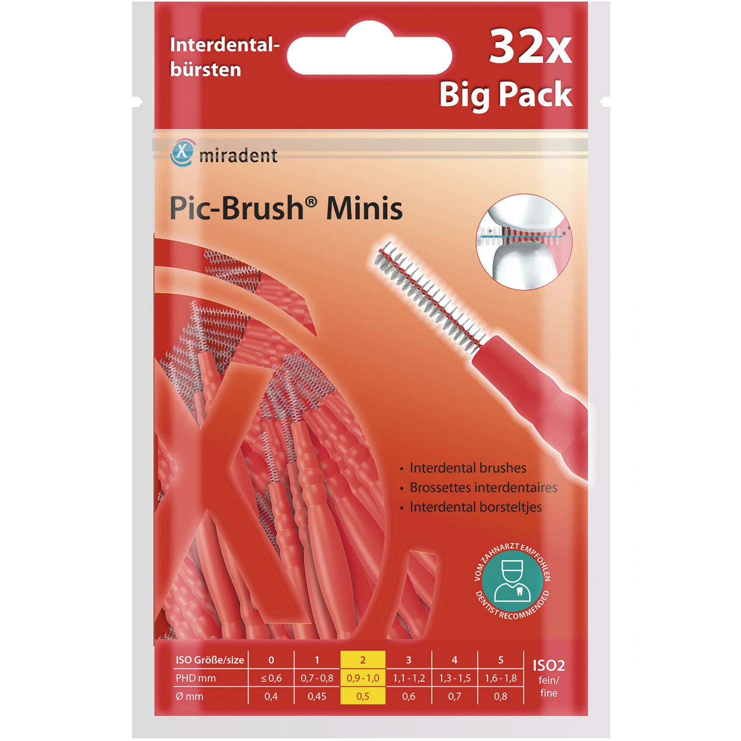 Interdentalbürsten 32 Stk. MIRADENT Pic- Brush Minis 0,5 mm ISO 2
