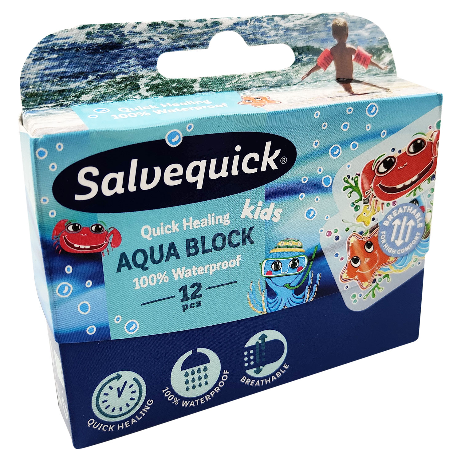Salvequick Aqua Block KIDS Wasserfeste Pflaster für Kinder - 12 Stk.