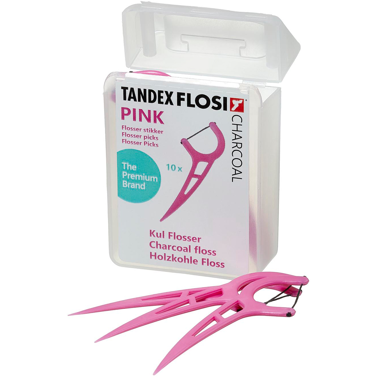 Tandex Flosi Tandtrådsbøjler Charcoal 10 stk. PINK - Flosser / Tandtråd bøjler - Tandtråd / Tandstikker / Flosser
