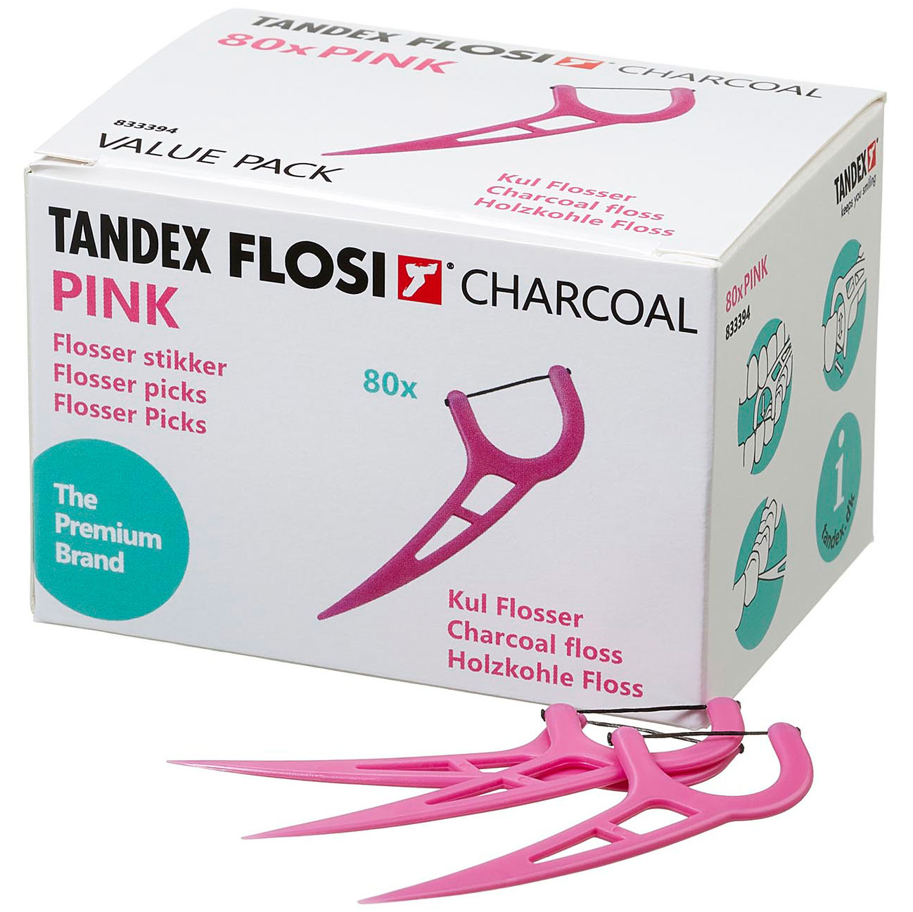 80 stk. Tandex Flosi Tandtrådsbøjler Charcoal PINK - Flosser / Tandtråd bøjler - Tandtråd / Tandstikker / Flosser