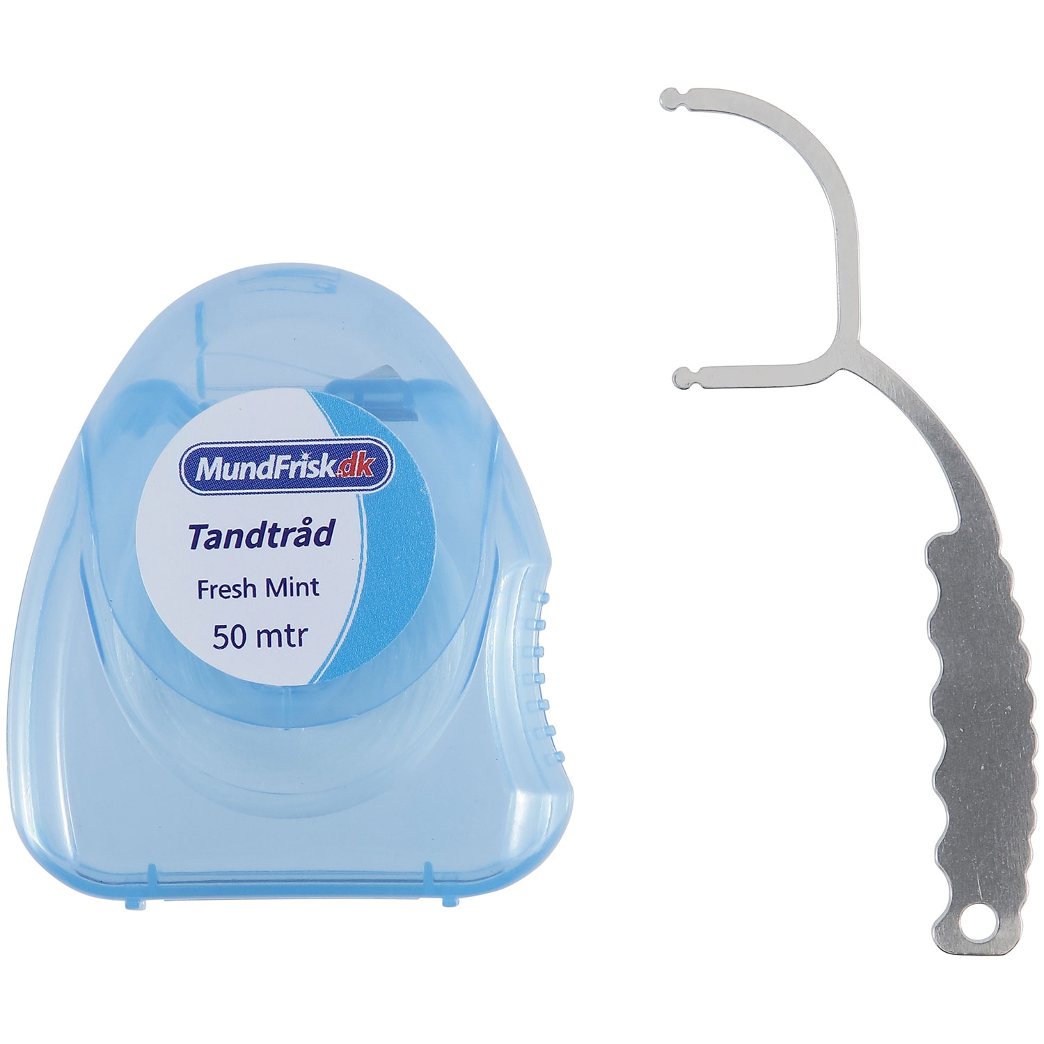 Tandtrådsholder Stål + 50 mtr. Tandtråd MundFrisk Fresh Mint