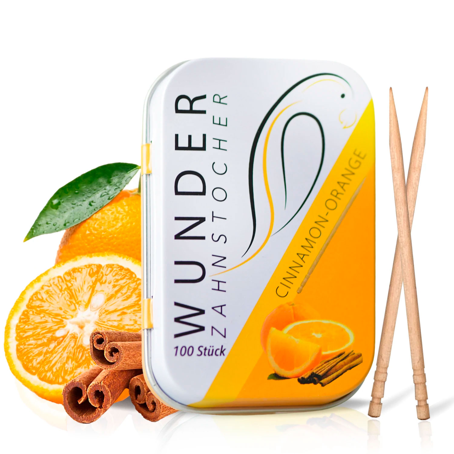 Wunder Zahnstocher aromatisierte Cinnamon Orange Metallbox