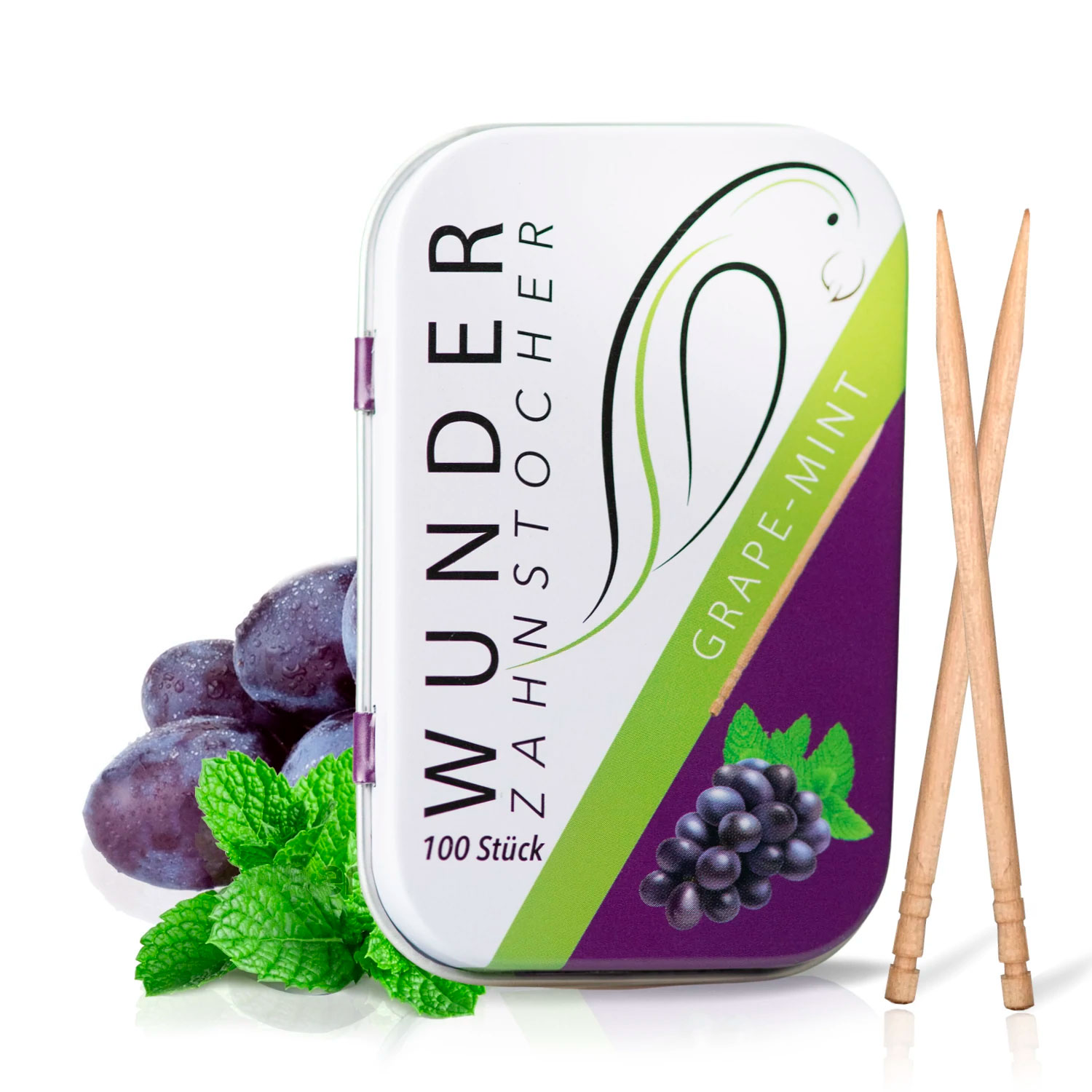 Wunder Tandstikker Med Smag Grape-Mint Metalæske - Wunder Zahnstocher Tandstikker - Tandtråd / Tandstikker / Flosser