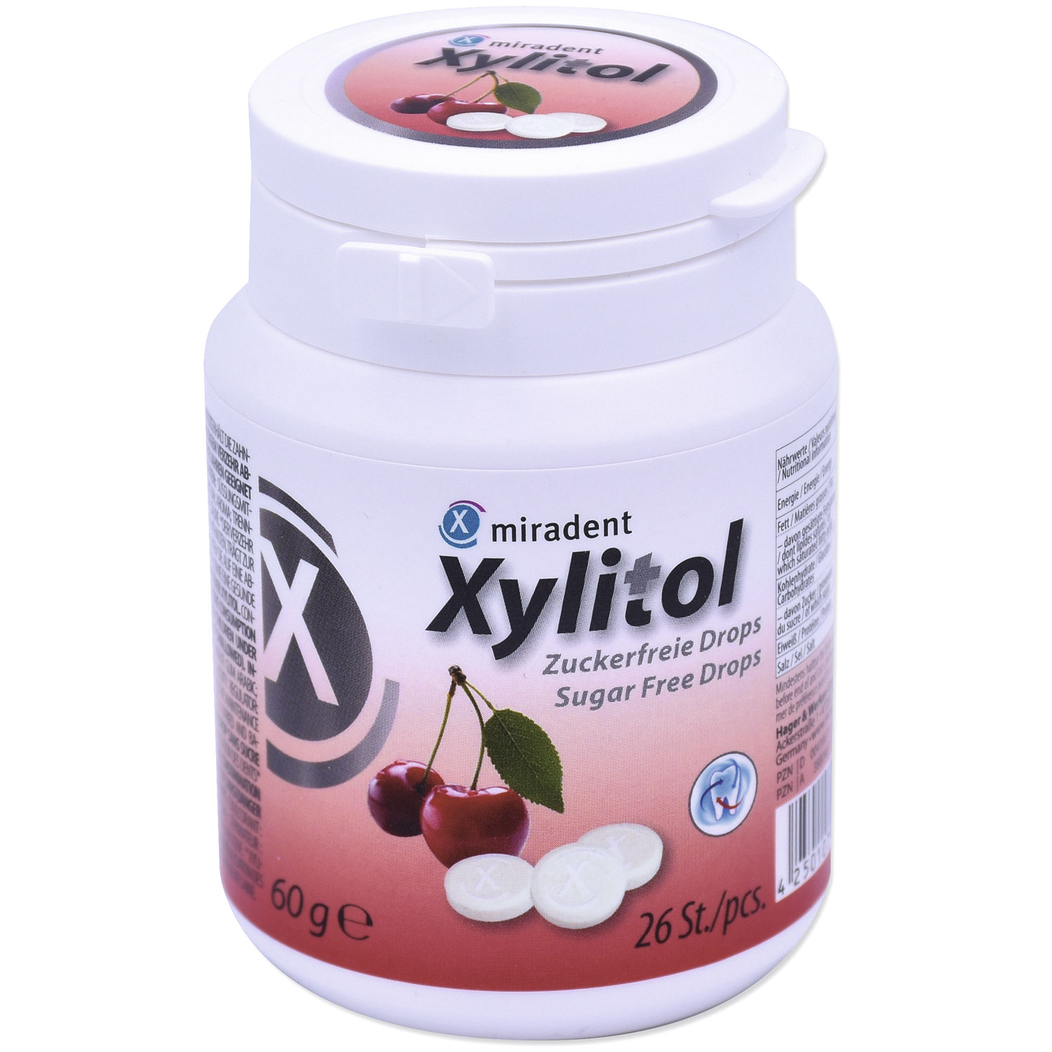 Xylitol Zahnpflege Lutschtabletten MIRADENT Cherry Dose 26 Stk.
