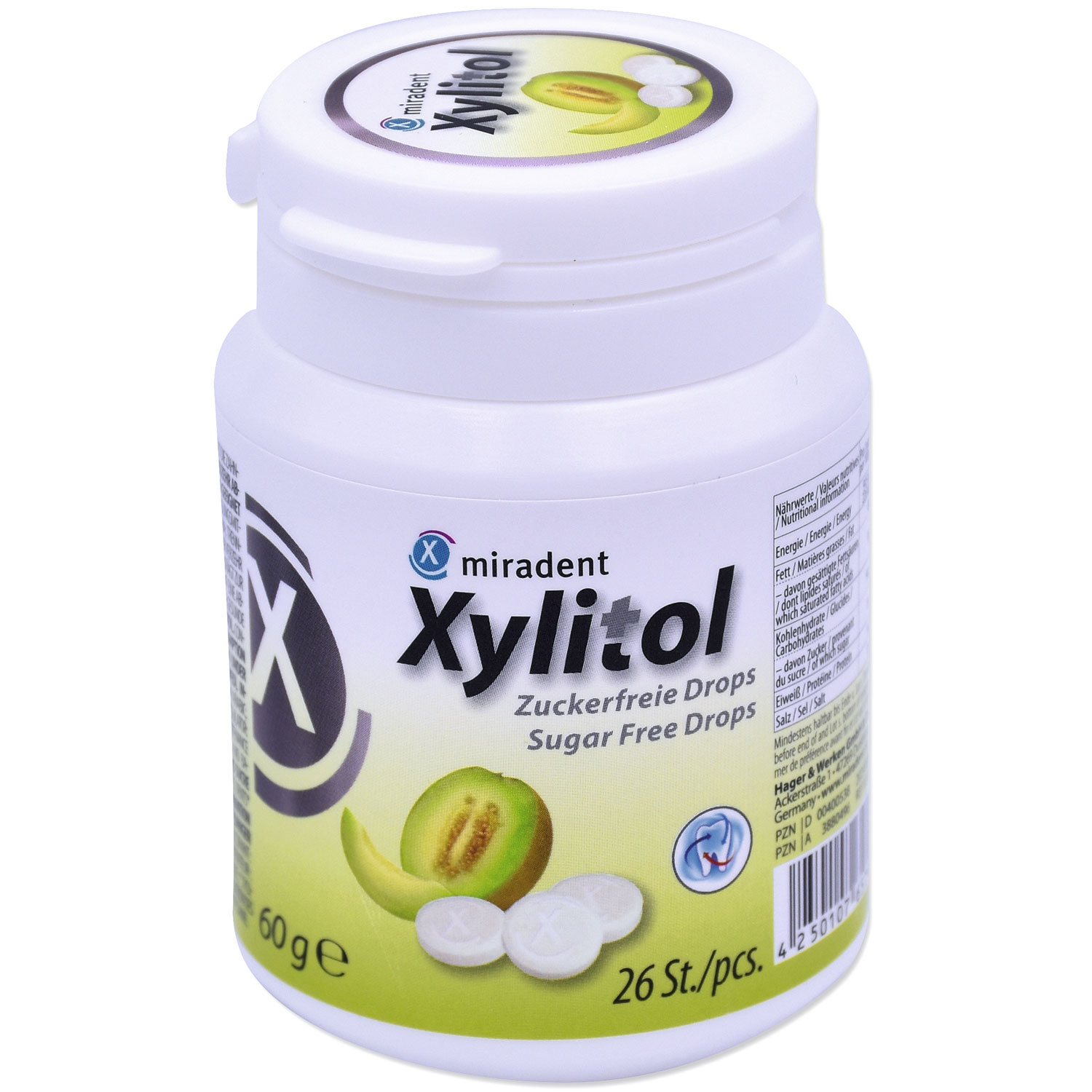 Xylitol Tandpleje Pastiller MIRADENT Melon Dåse 26 stk. - Miradent Xylitol Pastiller - Pastiller Frisk Ånde
