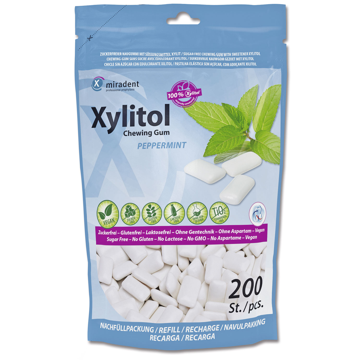 Zahnpflege Kaugummi 200 Stk. Miradent Xylitol Peppermint