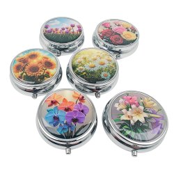 Pilleske Populre Blomster Rund Metal Pilleboks 