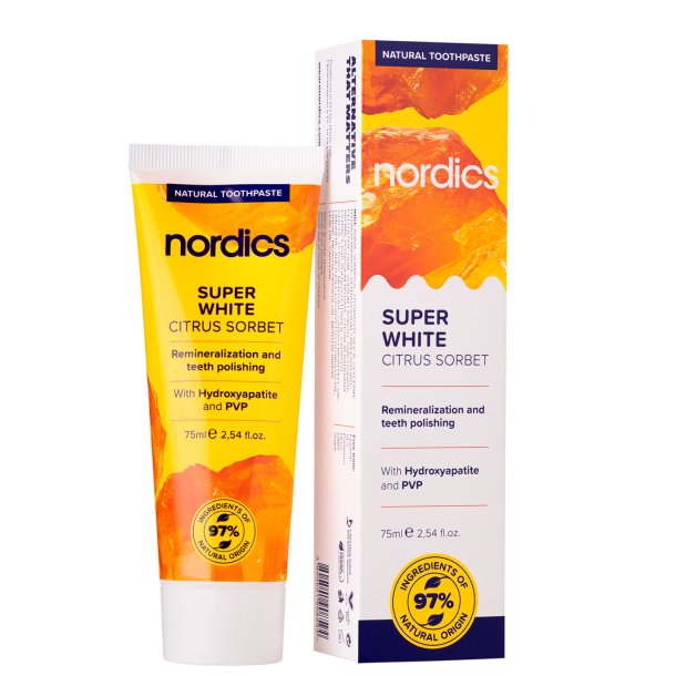 Naturlig hydroxiapatit tandkrm NORDICS Super White Citrus Sorbet 75 ml