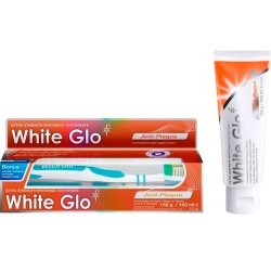 Tannblekingstannkrem WHITE GLO Anti-plakk 150g + tannbrste