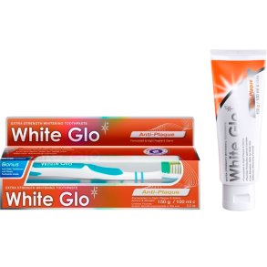 Tannblekingstannkrem WHITE GLO Anti-plakk 150g + tannbrste