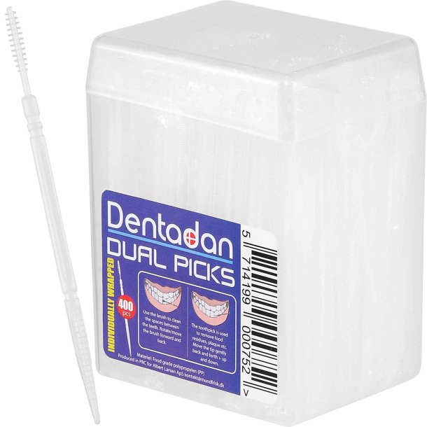 Dentadan Dual Picks 400 pcs. Individuelt pakket plasttannpirkere + interdentalbrste